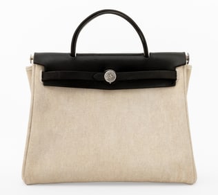 Hermes Herbag Toile Canvas & Leather Handbag