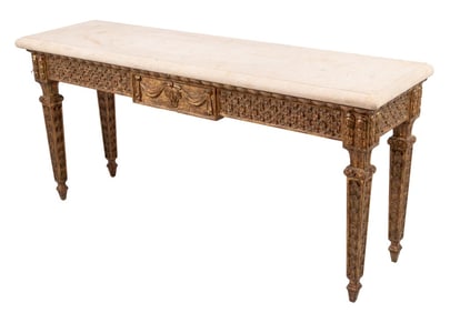 Italian Giltwood & Limestone Console Table, 19th C