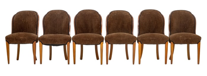 Art Deco Leopard Print Burr Walnut Chairs, 6