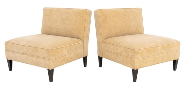 Modern Velvet Upholstered Slipper Chairs, Pair