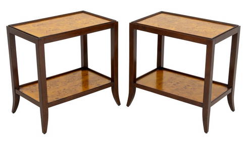 Burr Walnut & Ebonized 2-Tier Side Tables, Pair (1 of 5)