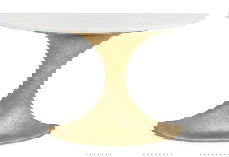 Louna Quartzite Top Aluminum Demilune Console: Louna White Quartzite Top Cast Aluminum Demilune Console, by Hickory White. 32.75" H x 53.25" W x 15" D. Provenance: From a Palm Beach Collection. Keywords: Modern Furniture, Designer, Side table, Hal