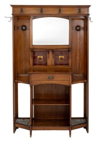 Arts and Crafts Mirrored Oak Hall Stand