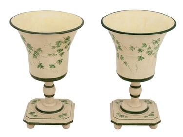 Foliate Motif Tole Peinte Large Jardinieres, Pair