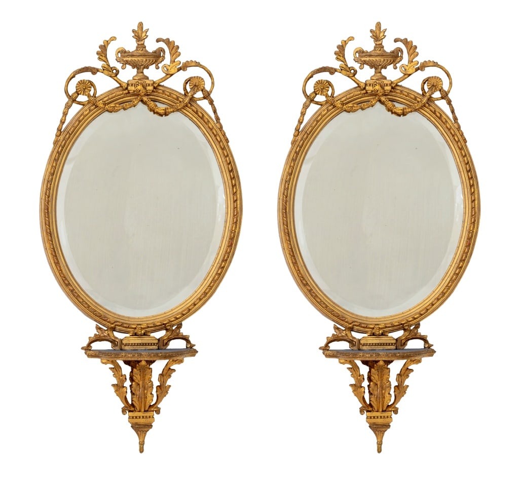 Giltwood Circular Mirrors with Display Stands, Pr. (1 of 6)