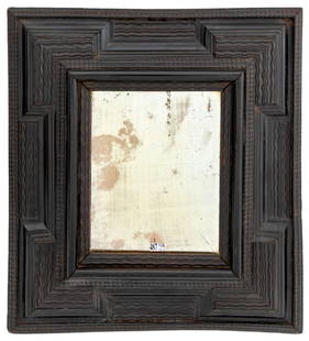 Dutch Ebonized Ripple Molded Mirror: Dutch Ebonized Ripple Molded Mirror, probably 17th century, with later mirror plate. 20" H x 18" W. Provenance: From a Fifth Avenue Collection. Keywords: Looking glass, Netherlands, Holland, Dutch Col