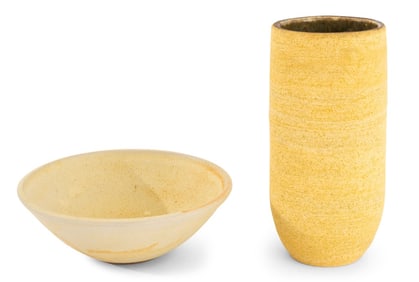 Mark Keram, Etc. Yellow Glaze Stoneware Vessels, 2
