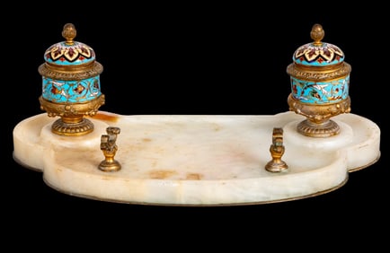 French Cloisonne Enamel and Alabaster Inkstand