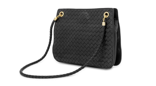 Bottega Veneta Intrecciato Black Leather Handbag