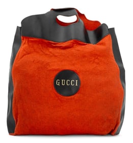 Gucci Orange Felt Black Faux Leather Tote Bag