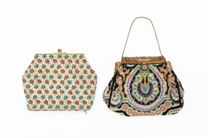 French Beaded Gilt Metal Clutch Purses, 2