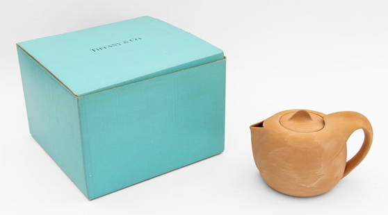 Elsa Peretti for Tiffany & Co. Ceramic Teapot: Elsa Peretti for Tiffany and Company Ceramic Teapot, marked "E. Peretti / for / Tiffany / Made in Italy", with original Tiffany blue box. 6" H x 9" W x 6.25" D. Provenance: From a 50 Central Park West