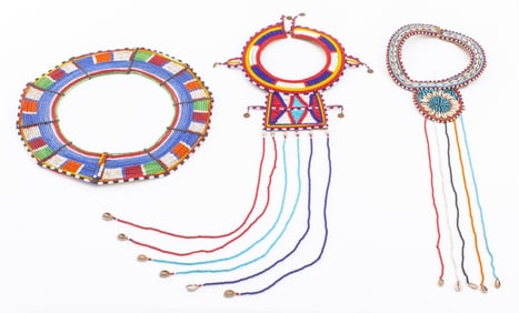 African Maasai Beaded Necklaces, 3 Pieces