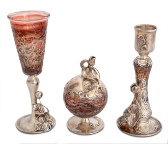 Israeli Silver & Glass Havdalah Set, 3 Pieces