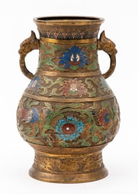 Japanese Cloisonne Gilt Bronze 2-Handled Vase