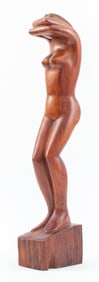 Outsider Art Nude Woman Carved Wood Sculpture