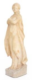 Standing Young Woman White Alabaster Sculpture