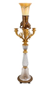 French Empire Style Gilt Bronze and Cut Glass Lamp