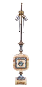 French Champleve and Banded Onyx Table Lamp