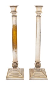 Neoclassical Style Silver Plate Candlesticks, Pair