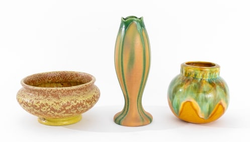 Arts & Crafts Drip Glazed Ceramic Vessels, 3