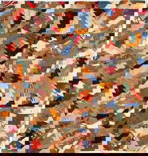 Victorian Patchwork Crazy Quilt, 19th C.: Patchwork Crazy Quilt, 19th century, with hand-embroidery. 62" L x 58.5" W. Provenance: From a New York City Collection. Keywords: Textiles, Blanket, Fiber Art, Embroidery, Needlework, Antique, Decora