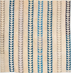 Vintage Blue & White Triangle Pattern Quilt