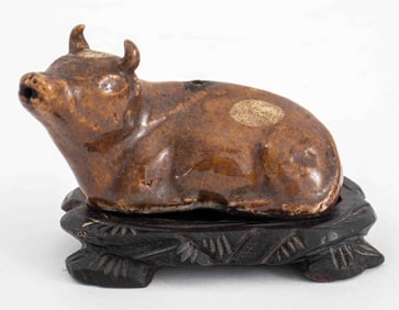 Chinese Ceramic Ox Form Water Dropper on Stand