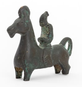 Chinese Horse & Rider Diminutive Bronze Sculpture