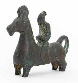 Chinese Horse & Rider Diminutive Bronze Sculpture (1 of 5)