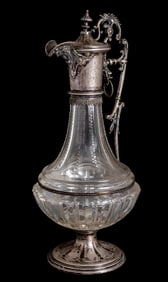 German Silver Mounted Cut Glass Claret Jug