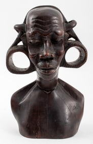 African Makonde Carved Wood Bust Sculpture