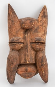 African Ivory Coast Carved Wood Feline Mask