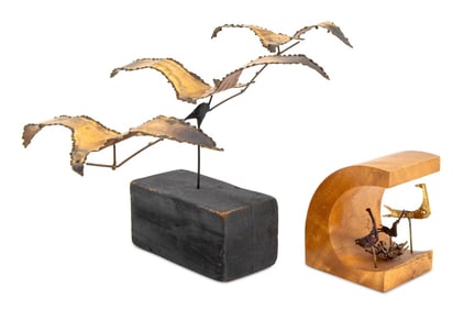 Brutalist Torch Cut Brass Bird Sculptures, 2