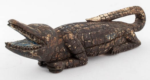 African Carved Wood Crocodile Sculpture