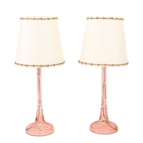 French Pink Cut Crystal Vanity Lamps, Pair