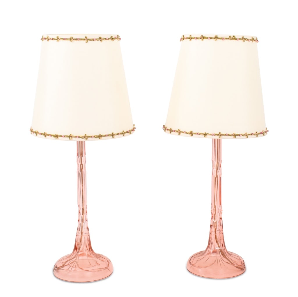 French Pink Cut Crystal Vanity Lamps, Pair (1 of 3)