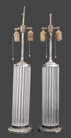 Art Deco Silver Plate Lucite Lamps, Pair