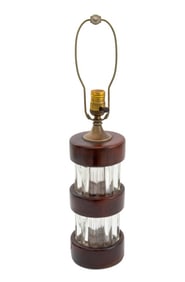 Mid-Century Modern Glass and Wood Column Lamp
