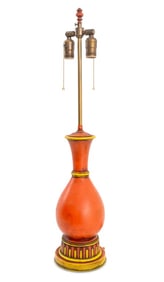 Red & Yellow Paint-Decorated Table Lamp