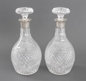 Elizabeth II Sterling and Glass Decanters, Pair