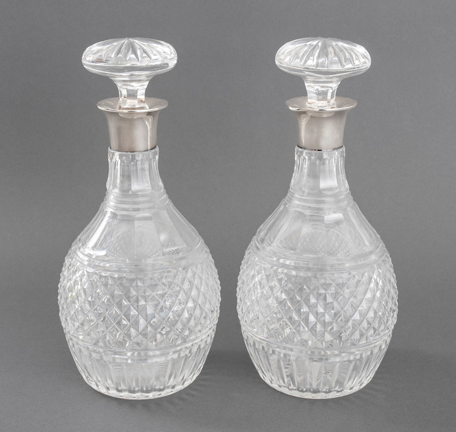Elizabeth II Sterling and Glass Decanters, Pair (1 of 6)