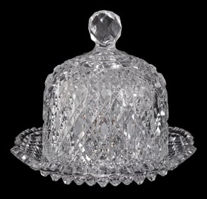 Hobnail Cut Glass Cheese Dome on Stand