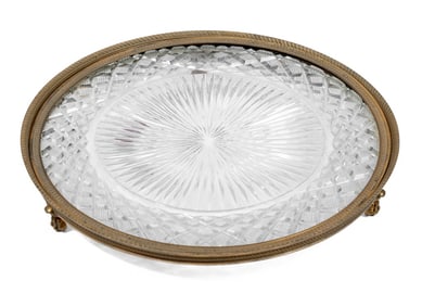 French Empire Style Gilt Brass Cut Glass Plateau