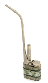 Chinese Cloisonne Silver-Tone Opium Water Pipe