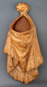 Drapery Form Carved Wood Wall Pocket, 20th C.