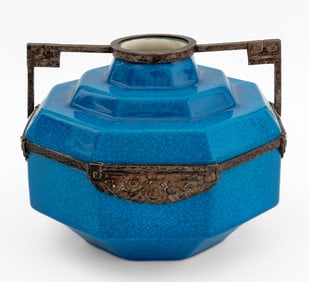 Art Deco Blue Glazed Ceramic Vase