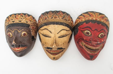 Indonesian Carved Wood Topeng Dance Masks, 3
