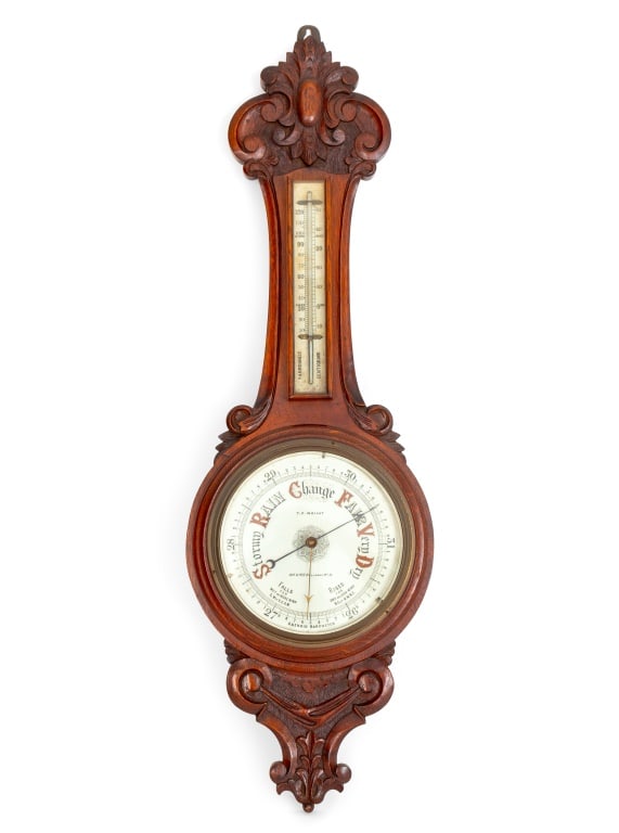 American Mahogany Aneroid Barometer & Thermometer (1 of 4)