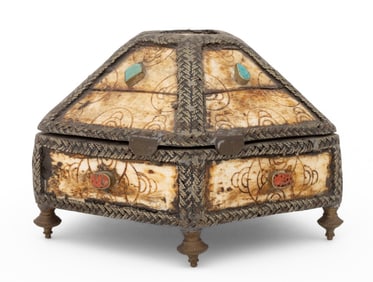 Moroccan Camel Bone Brass Mounted Jewelry Box